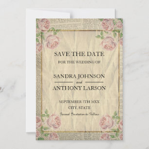 Vintage Dictionary Print with Roses Save the Date Magnetic Invitation
