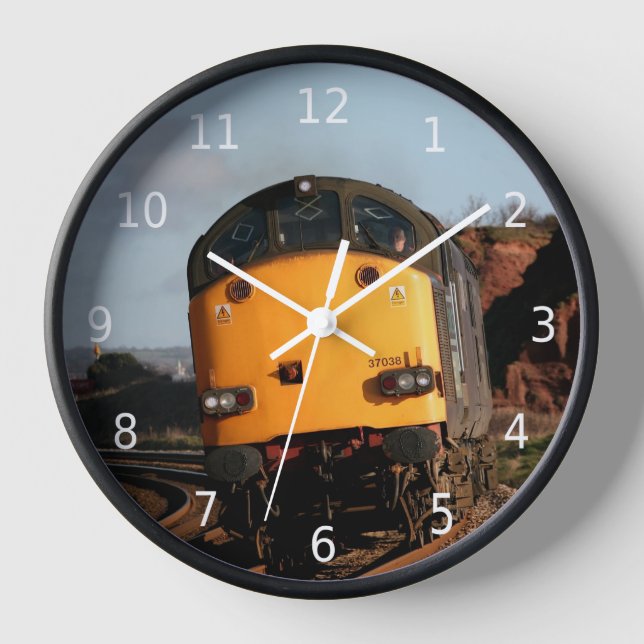 Vintage diesel engine, class 37, white numbers clock (Front)