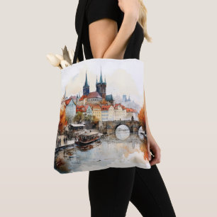 Vintage digital historical old town Prague. Tote Bag