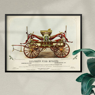 Vintage Diligent Fire Engine, 1852, Restored Poster