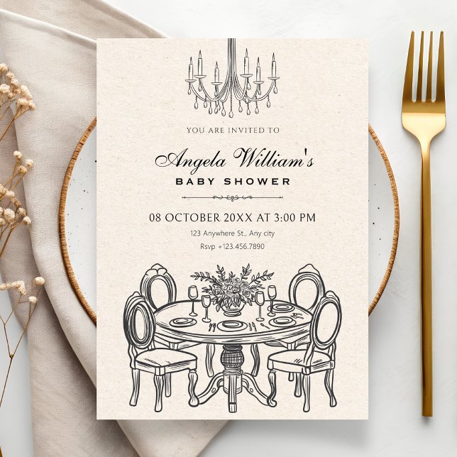 Vintage dinner table baby shower invitation (Creator Uploaded)