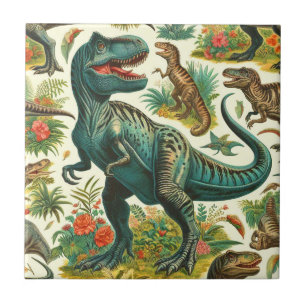 Vintage Dinosaur Painting Ceramic Tile