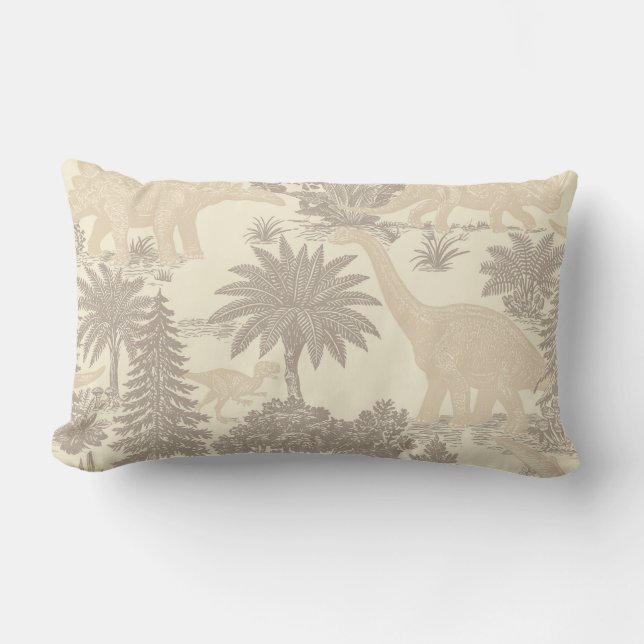 Vintage Dinosaur Toile Pattern Lumbar Cushion (Front)