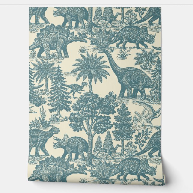 Vintage Dinosaur Toile Pattern  Wallpaper (Unrolling)