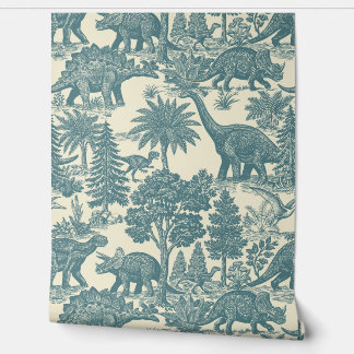 Vintage Dinosaur Toile Pattern Wallpaper