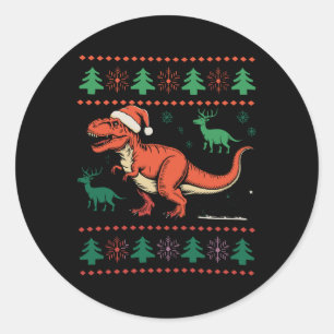 Vintage Dinosaur Ugly Christmas Sweater Xmas Retro Classic Round Sticker