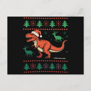 Vintage Dinosaur Ugly Christmas Sweater Xmas Retro Holiday Postcard