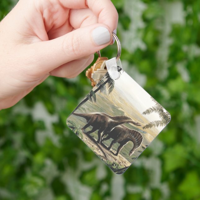 Vintage Dinosaurs, Amargasaurus with Palm Trees Key Ring (Hand)