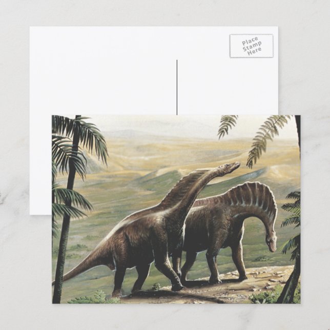 Vintage Dinosaurs, Amargasaurus with Palm Trees Postcard (Front/Back)