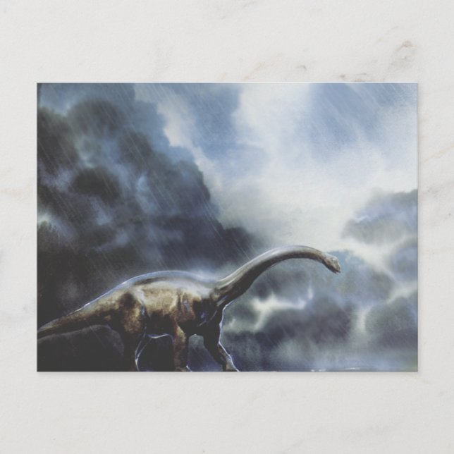 Vintage Dinosaurs, Barapasaurus with Storm Clouds Postcard (Front)