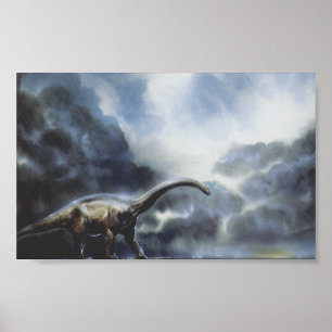 Vintage Dinosaurs, Barapasaurus with Storm Clouds Poster