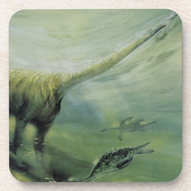 Vintage Dinosaurs, Brachiosaurus Swimming in Ocean Coaster (Front)