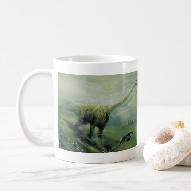 Vintage Dinosaurs, Brachiosaurus Swimming in Ocean Coffee Mug (With Donut)