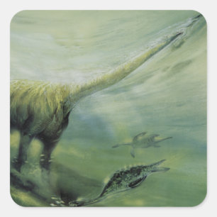 Vintage Dinosaurs, Brachiosaurus Swimming in Ocean Square Sticker