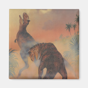 Vintage Dinosaurs, Carnotaurus Roaring in Jungle Magnet