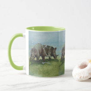 Vintage Dinosaurs, Centrosaurus Grazing in Meadow Mug