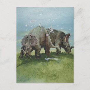 Vintage Dinosaurs, Centrosaurus Grazing in Meadow Postcard