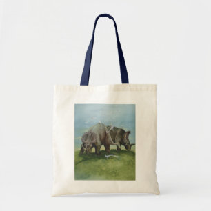 Vintage Dinosaurs, Centrosaurus Grazing in Meadow Tote Bag
