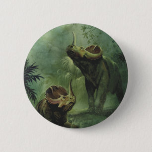 Vintage Dinosaurs, Centrosaurus in the Jungle 6 Cm Round Badge