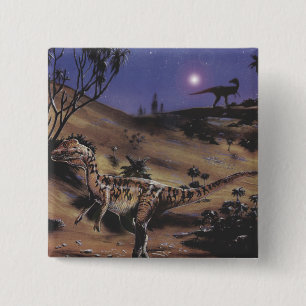 Vintage Dinosaurs, Dilophosaurus on a Starry Night 15 Cm Square Badge