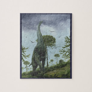 Vintage Dinosaurs, Sauroposeidon with Birds Flying Jigsaw Puzzle