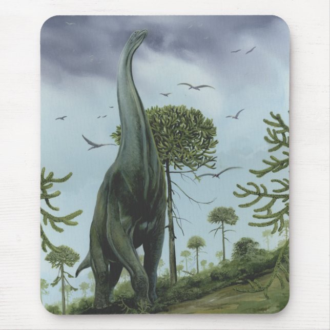 Vintage Dinosaurs, Sauroposeidon with Birds Flying Mouse Pad (Front)