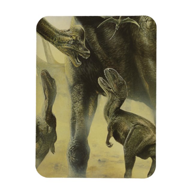 Vintage Dinosaurs, Torvosaurus and Brachiosaurus Magnet (Vertical)