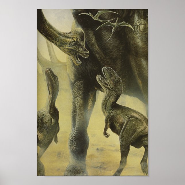 Vintage Dinosaurs, Torvosaurus and Brachiosaurus Poster (Front)