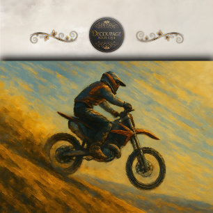 Vintage Dirt Bike Rider Painting Decoupage Tissue Paper