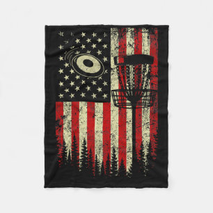 Vintage Disc Golf Funny American Flag Disc Golfer  Fleece Blanket