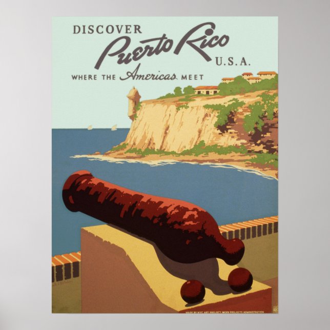 Vintage Discover Puerto Rico WPA Travel Poster (Front)