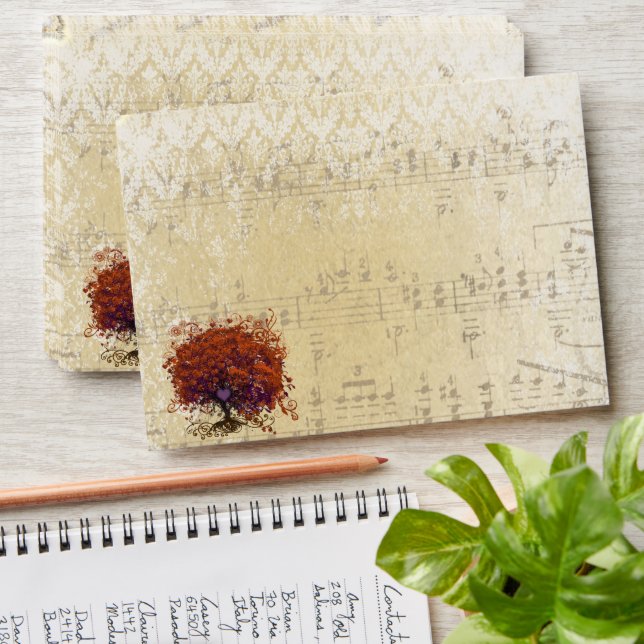 Vintage Distressed Aged Heart Leaf Damask Envelope (Stacked)