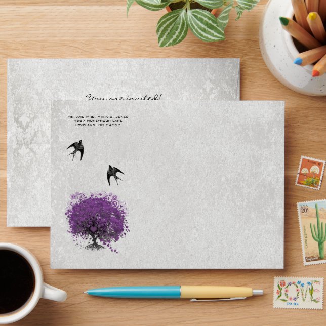 Vintage Distressed Aged Heart Leaf Damask Envelope (Desk)