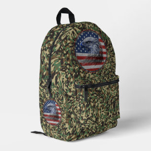 Vintage Distressed American Flag Eagle Camouflage Printed Backpack