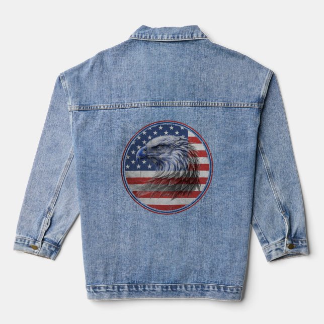 Vintage Distressed American Flag Eagle  Denim Jacket (Back)