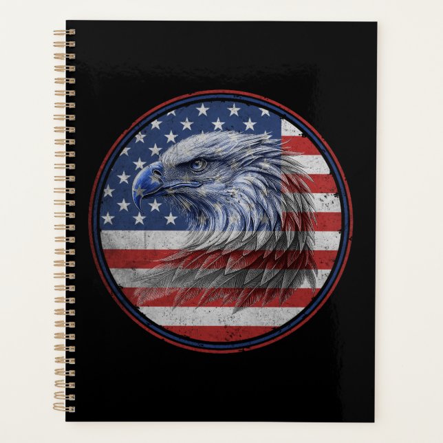 Vintage Distressed American Flag Eagle  Planner (Front)