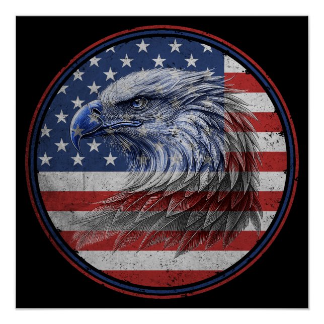 Vintage Distressed American Flag Eagle  Poster (Front)
