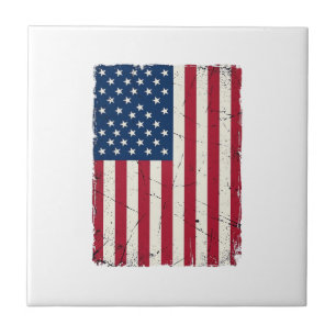 Vintage Distressed American Flag Vector Shirt Desi Ceramic Tile