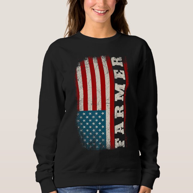 Vintage Distressed American US Flag Farming Patrio Sweatshirt (Front)