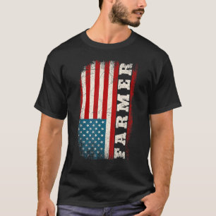Vintage Distressed American US Flag Farming Patrio T-Shirt