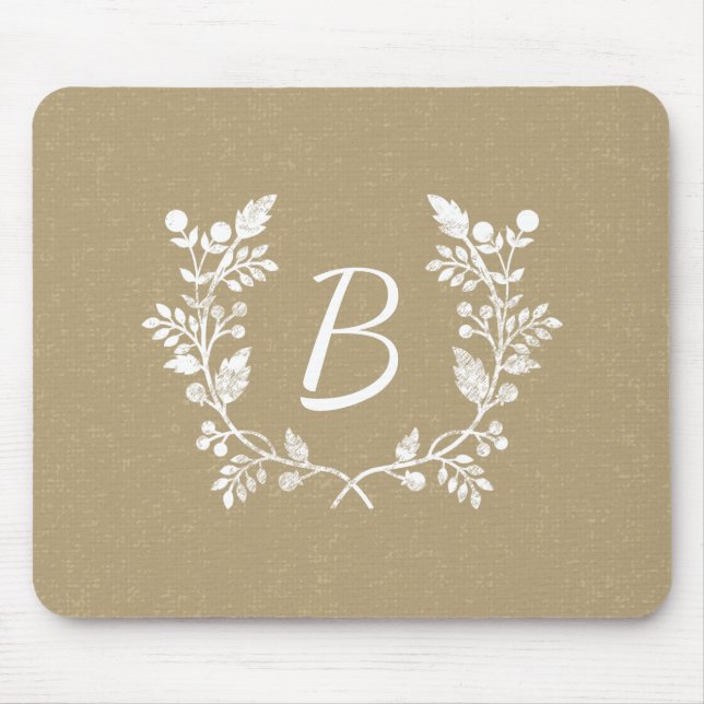 Vintage Distressed Beige White Wreath Custom Mouse Pad (Front)