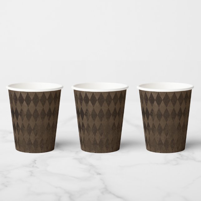 Vintage Distressed Brown Harlequin  Paper Cups (Multi)