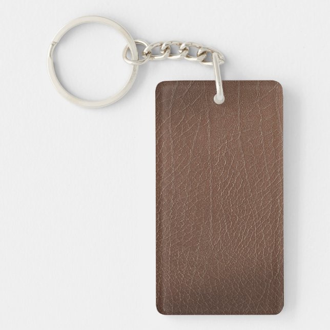 Vintage Distressed Cognac Leather Texture Key Ring (Front)