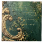 Vintage Distressed Emerald Green Gold Script Ceramic Tile (Front)