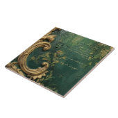 Vintage Distressed Emerald Green Gold Script Ceramic Tile (Side)