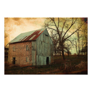 Vintage Distressed Filter Old Barn Tree Photo Print