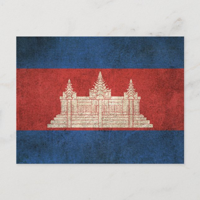 Vintage Distressed Flag of Cambodia Postcard (Front)