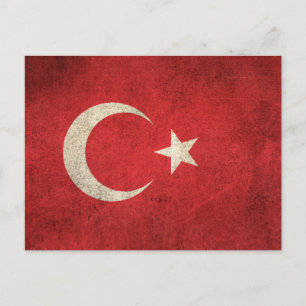 Vintage Distressed Flag of Turkey Postcard