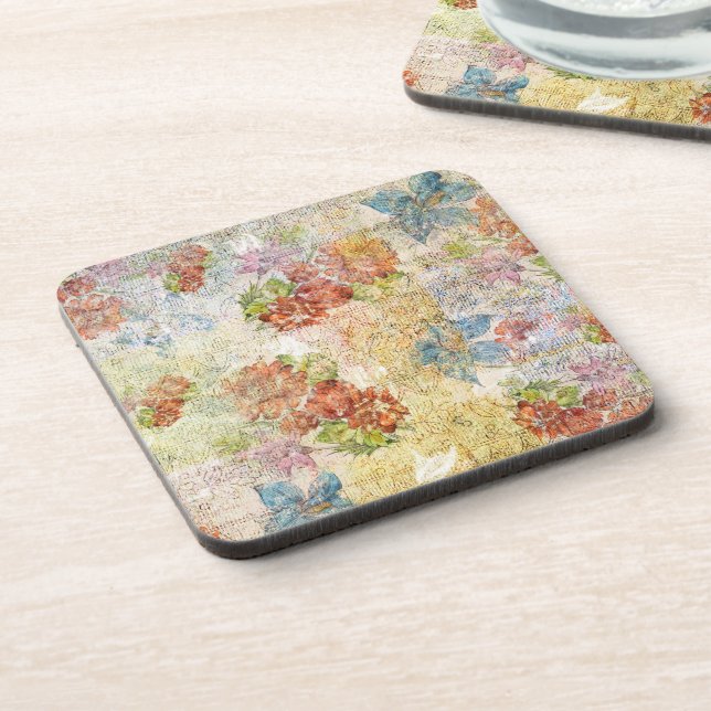 Vintage Distressed Flower Pattern Coaster (Left Side)