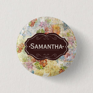 Vintage Distressed Flower Pattern Personalised 3 Cm Round Badge